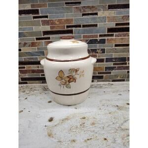 Vintage Cookie Jar, Tan Speckled, Autumn Leaves, Ceramic